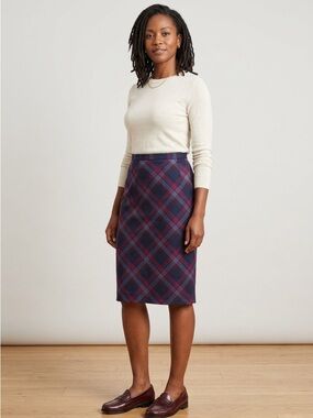 Kasper ASL vintage Navy and Burgundy Plaid midi Pencil Skirt 2P